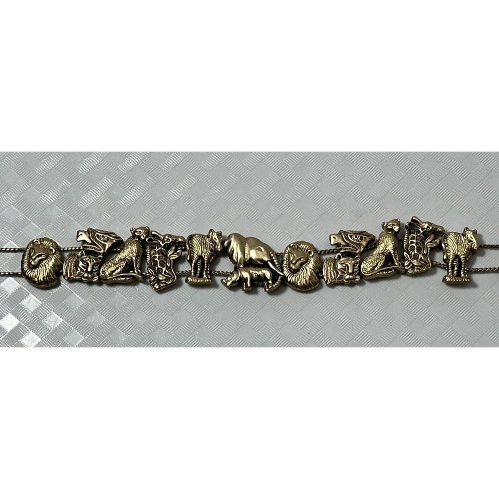 Vintage Slide Safari Animals Charm Bracelet Gold Tone Metal - Picture 3 of 13